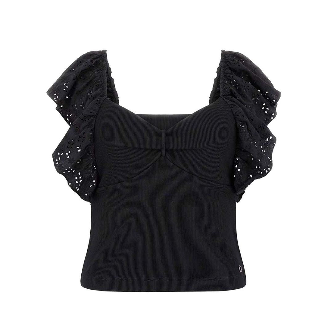 Guess Black Ruffle Top
