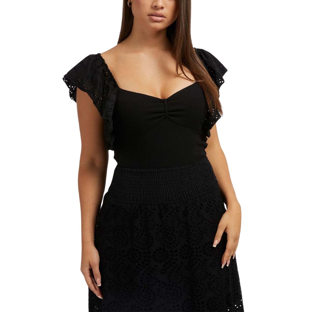 Guess Black Ruffle Top