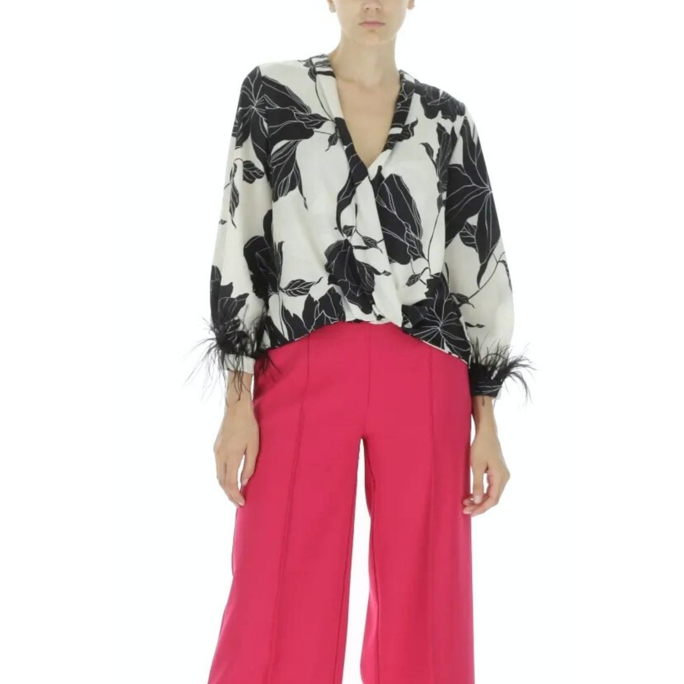 Rinascimento Long Sleeve Blouse | Black-White