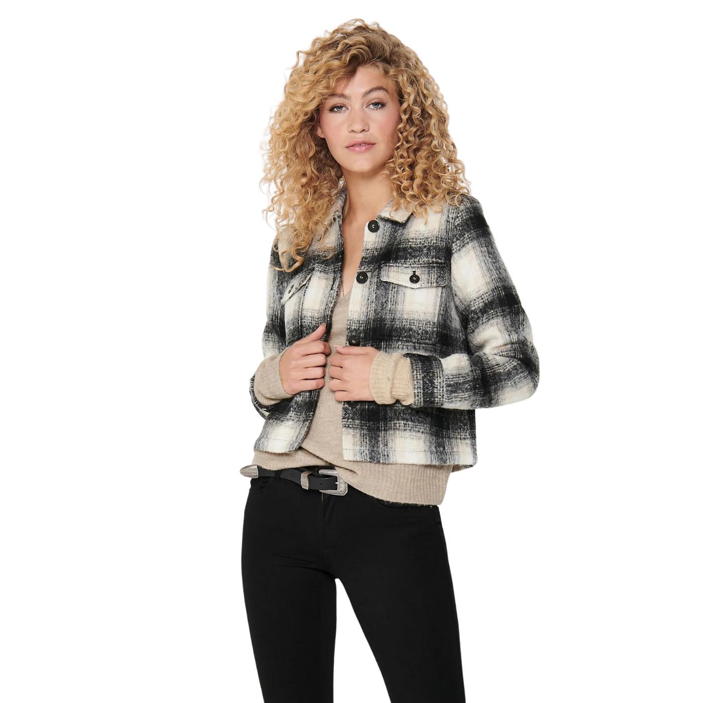 Only LOU SHORT CHECK JACKET Black