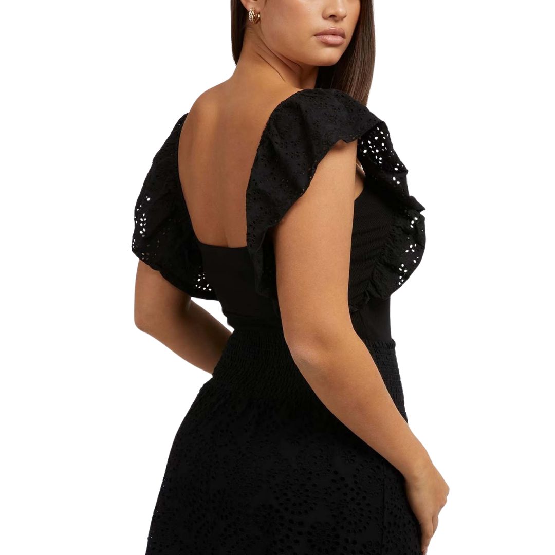 Guess Black Ruffle Top