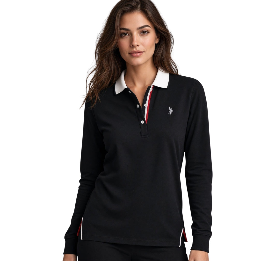 U.S. Polo Assn. Women's Long Sleeve Polo Shirt | Black