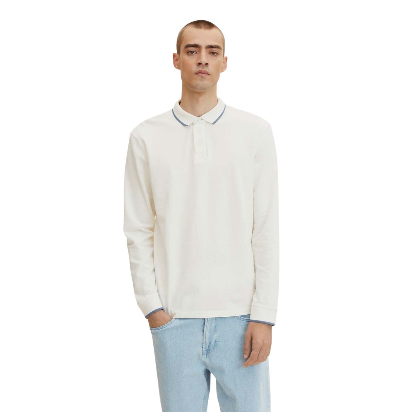 Tom Tailor Long Sleeve Polo Shirt | White