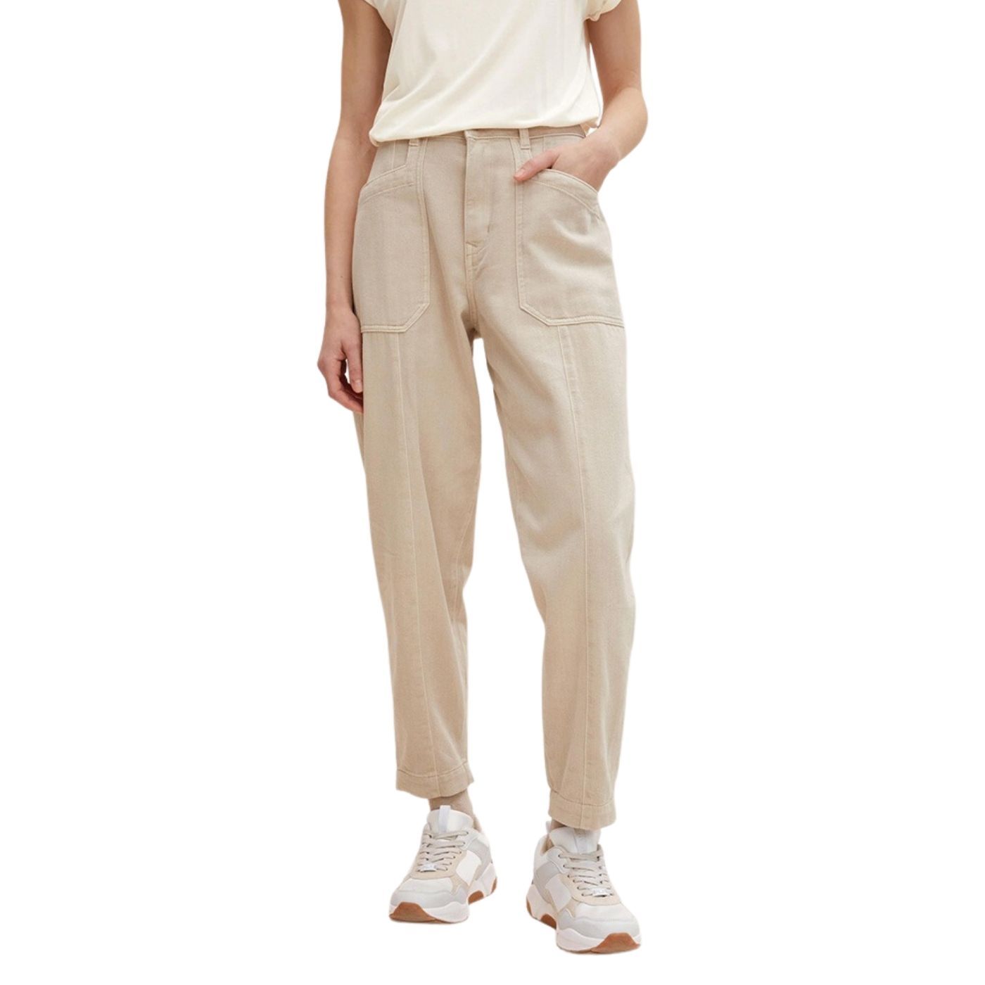 Tom Tailor Barrel Mom Fit Trousers | Beige