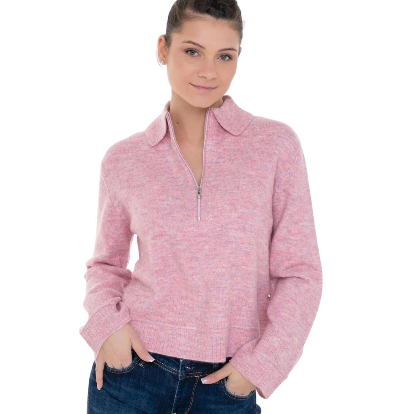 Tom Tailor Zip Pulover | Pink