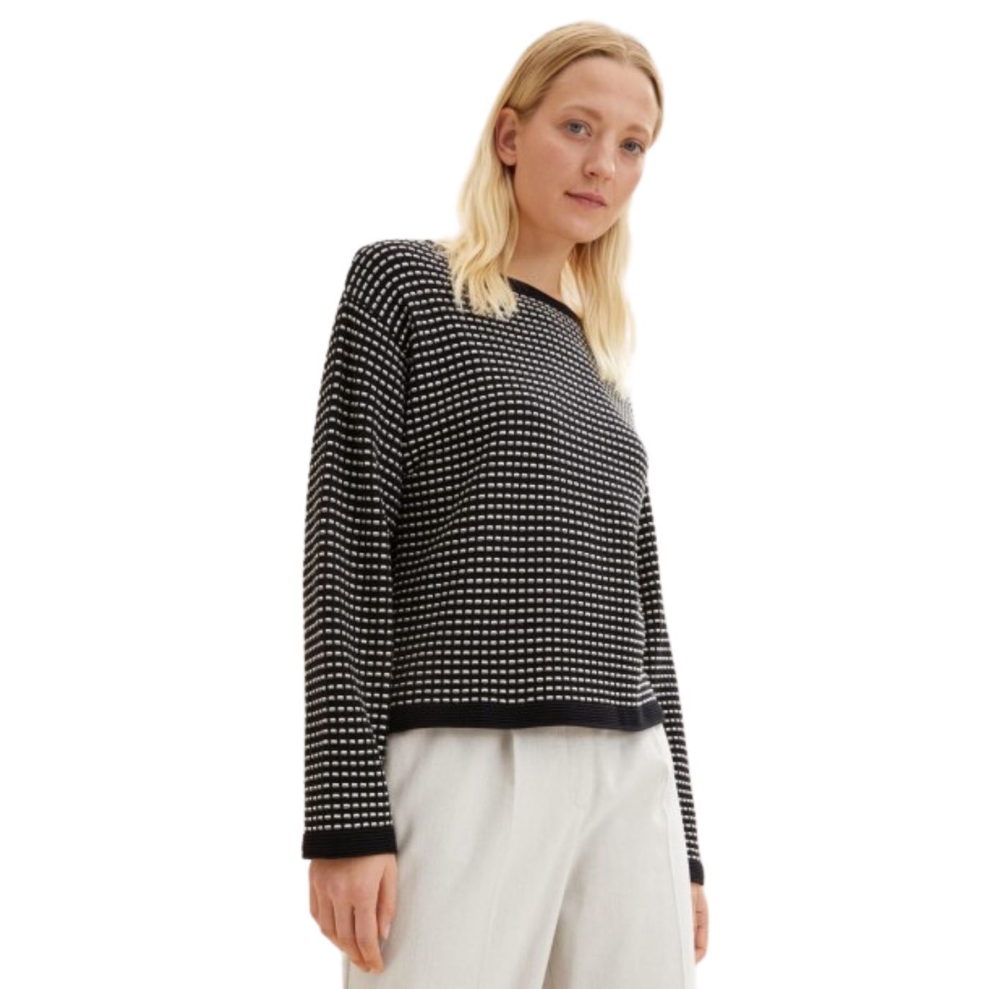 Tom Tailor Bubble Pulover | Black/White